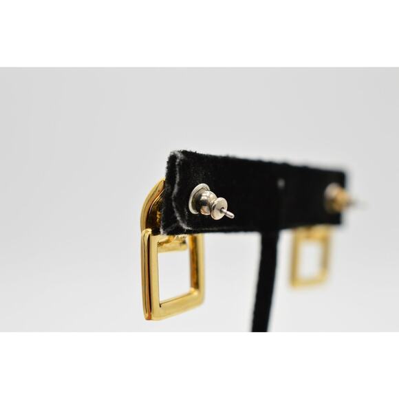 Givenchy Vintage Logo Earrings Gold Belt Buckle Dangle Square Runway Signed BinH - Picture 8 of 9